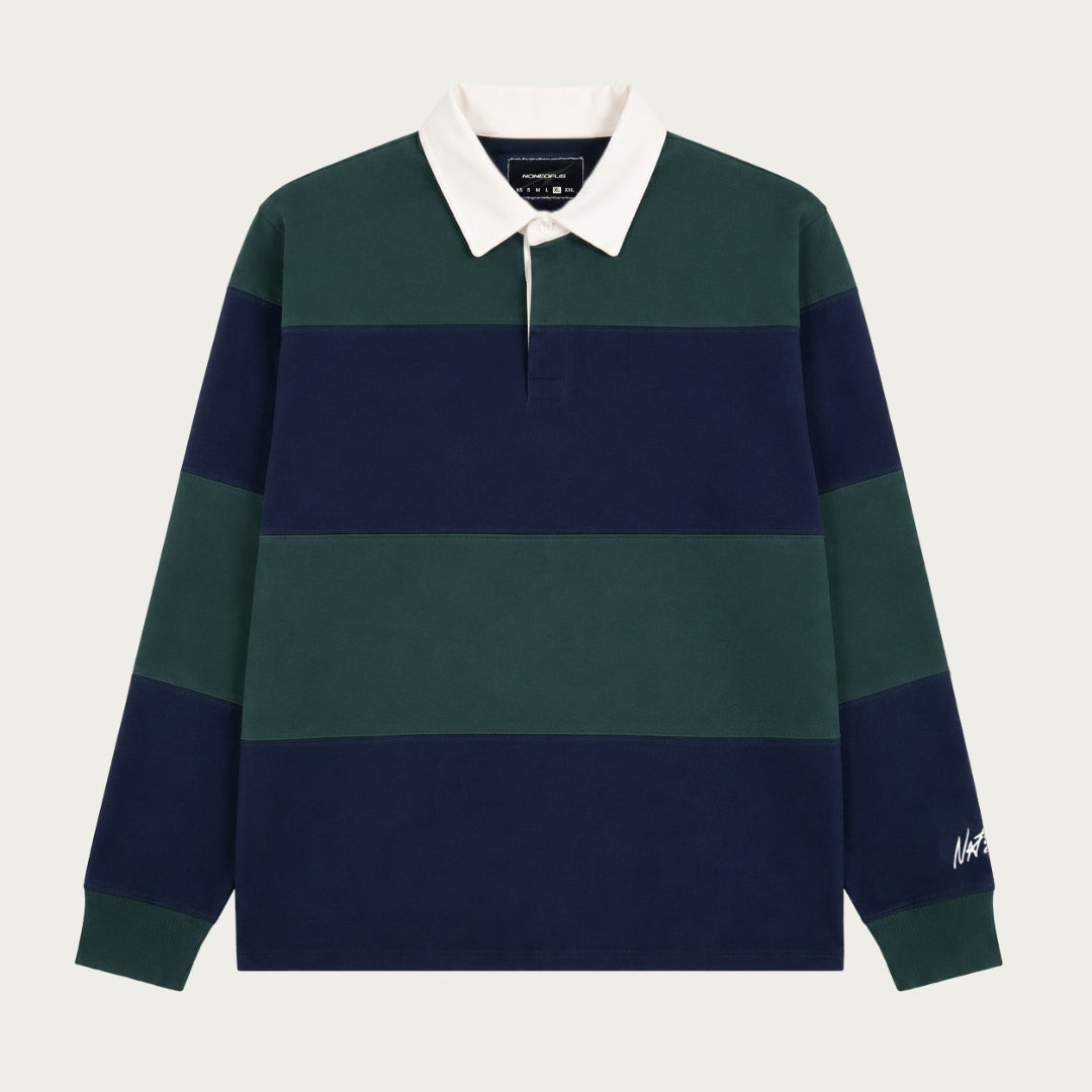 POLO MANCHES LONGUES BLEU MARINE/VERT FONCÉ