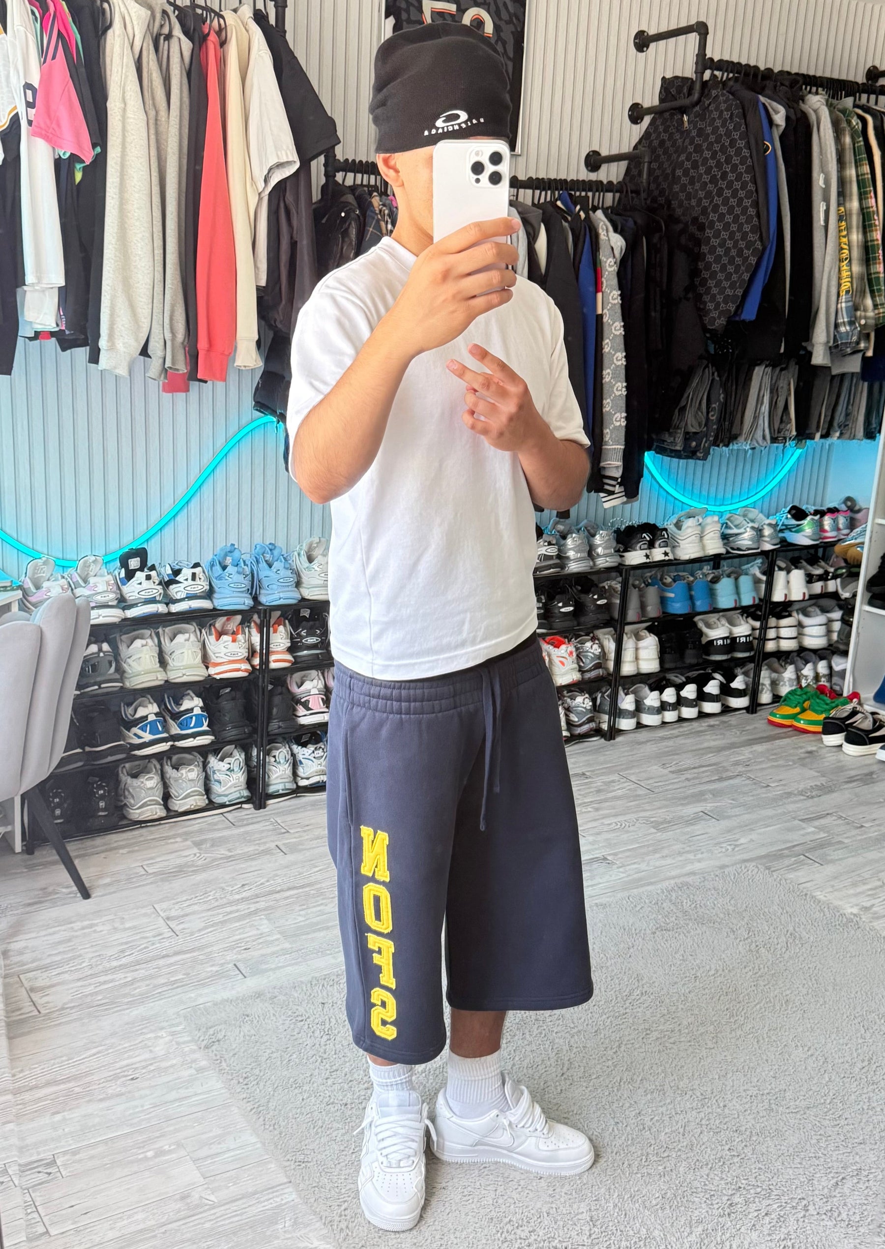 SHORT 3/4 BLEU MARINE/JAUNE